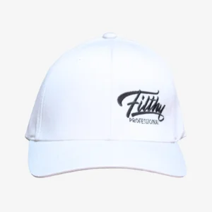 White embroidered Flexfit baseball cap by Filthy Professionals – front view