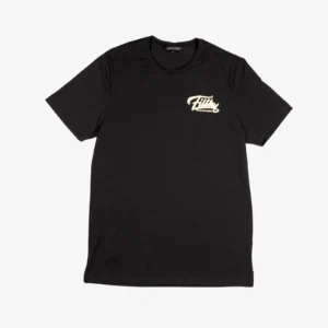 Filthy Professionals FP Gold Script Tee black logo tee – flat lay front view
