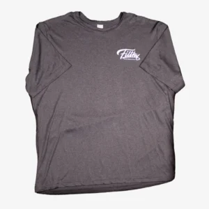 Heather charcoal relaxed fit streetwear t-shirt with white Filthy Professionals script logo on left chest – front view
